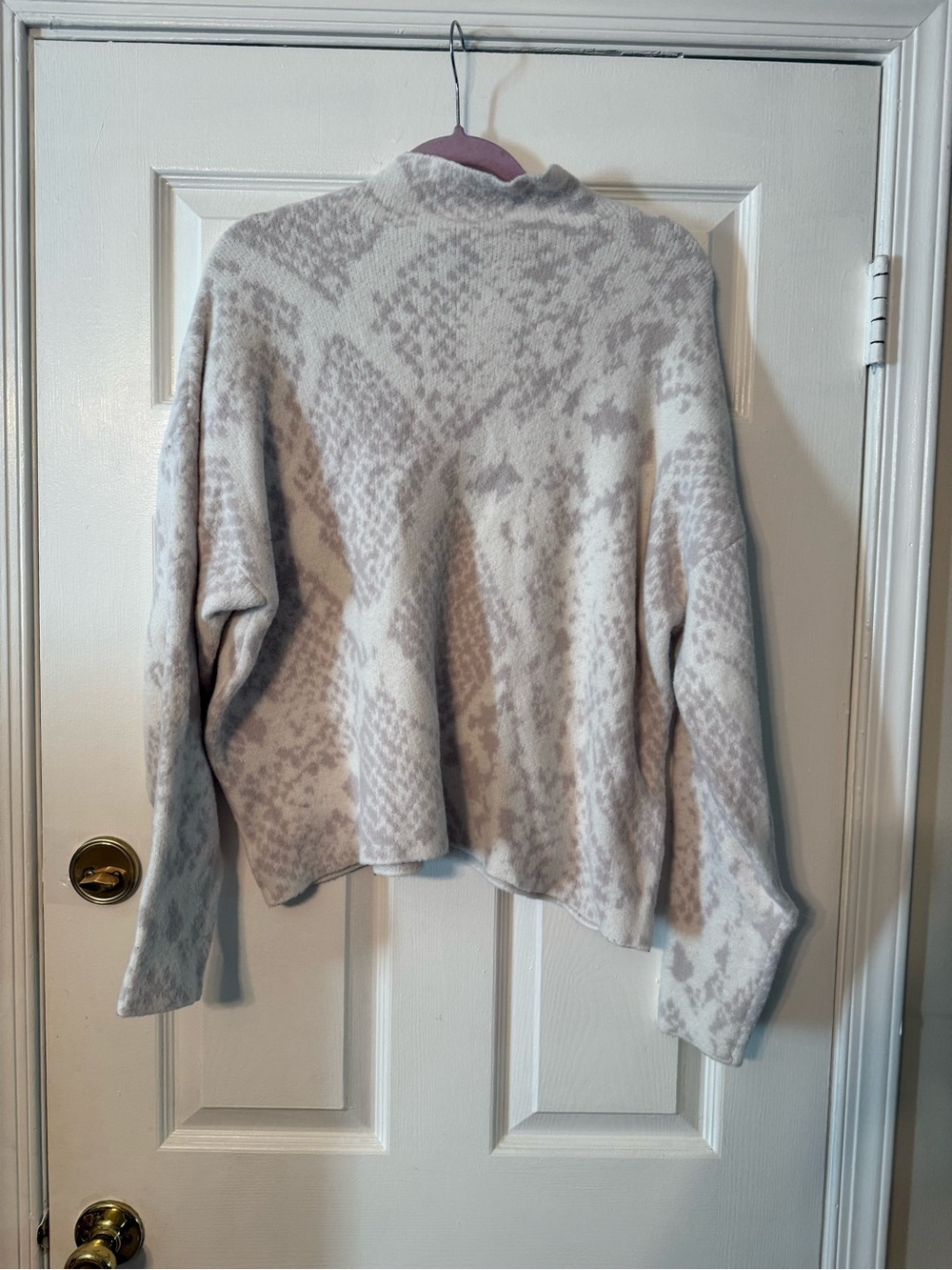 Express Cream and Light Gray Patterned Cowl Neck Sweater
